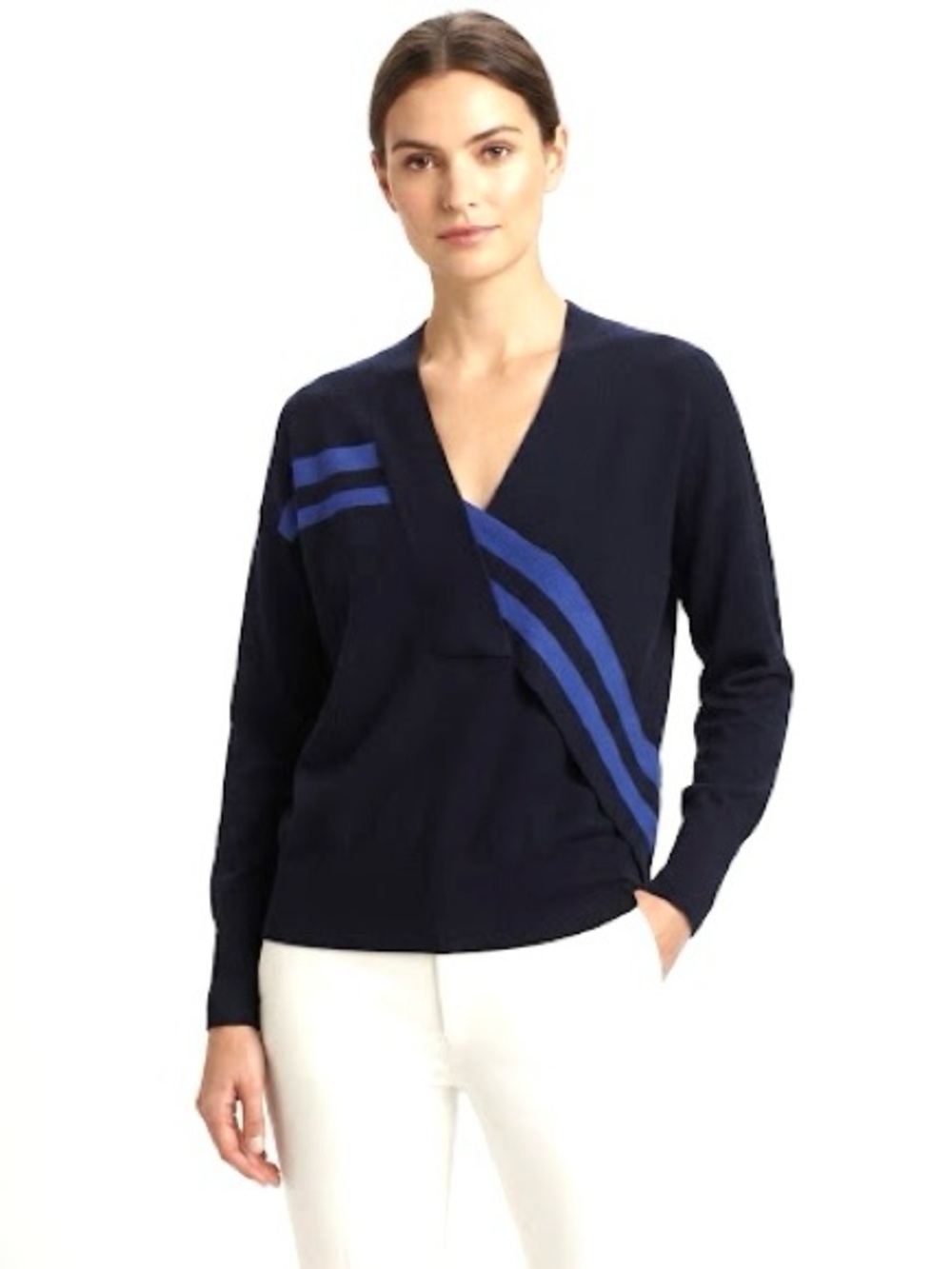 rag & bone Navy V-Neck Sweater with Royal Blue Stripes